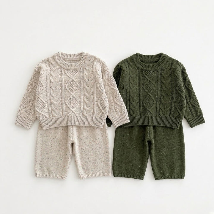 Girls Cable Knit Speckled Pullover Sweater &amp; Matching Knit Pants Outfits