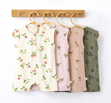 Summer boys girls pure cotton sleeveless button romper