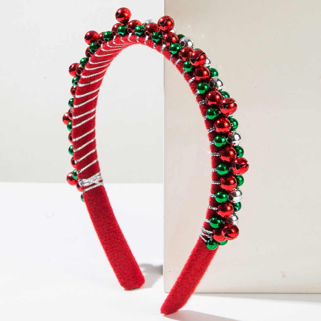 Christmas Bells Pearls Beaded Velvet Headband