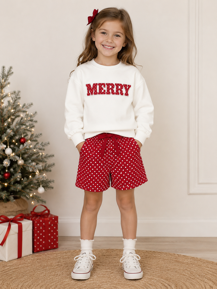 Girls Christmas Sweatshirt Top & Bowtie Shorts 2PCS Holiday Set