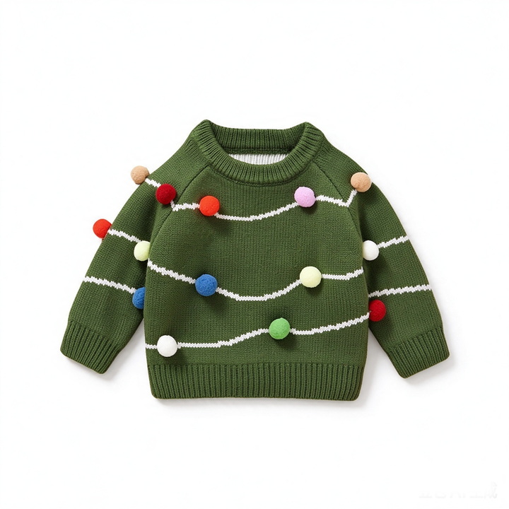 Baby Toddler Christmas Tree Pom Pom Knit Sweater