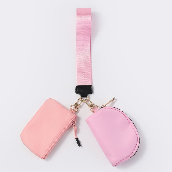 Dual Pouch Wristlet Portable Mini Coin Purse-peach