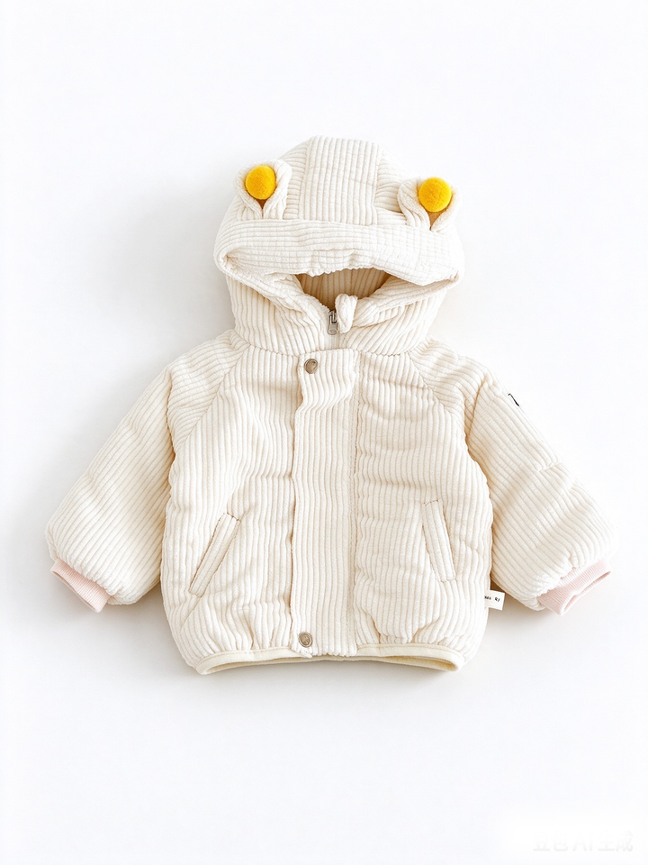 Baby Corduroy Bear Ear Hooded Quilted Jacket Coat