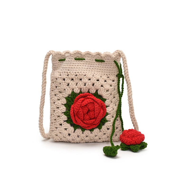 Hand-Crocheted flower Bucket crossbody Bag