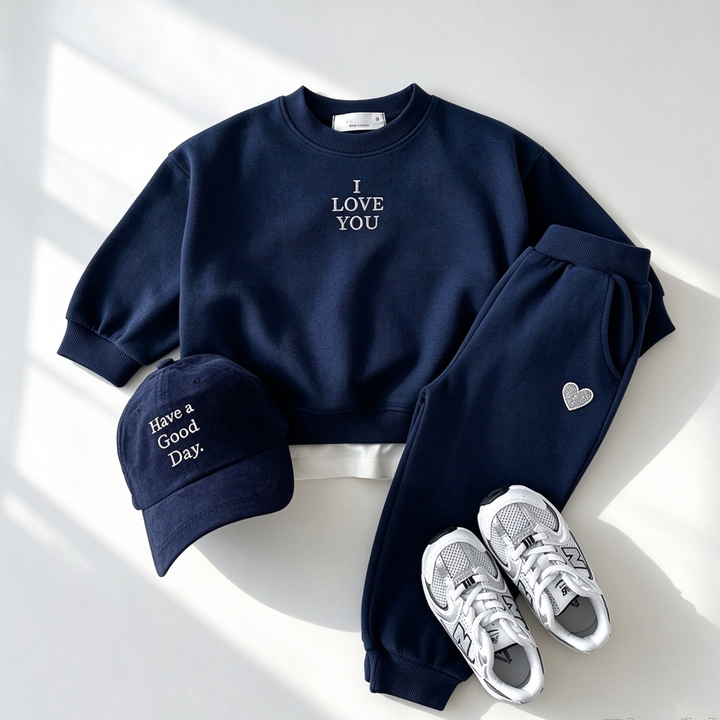 "I LOVE YOU" Letter Embroidery Sweatshirt &amp; Heart Sweatpants Set