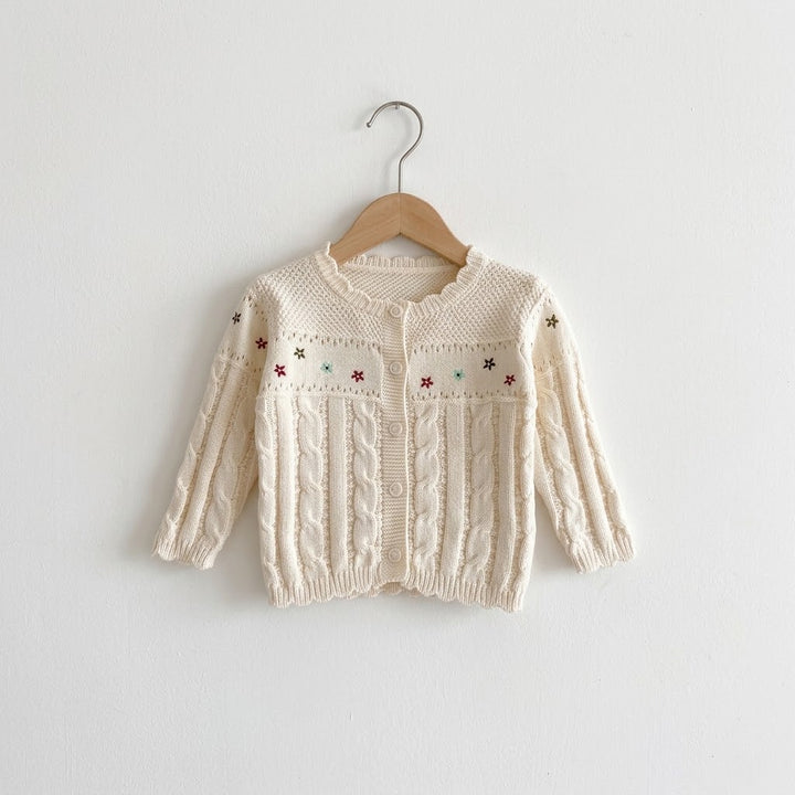 Embroidered Flower Cable Knit Sweater for baby girls