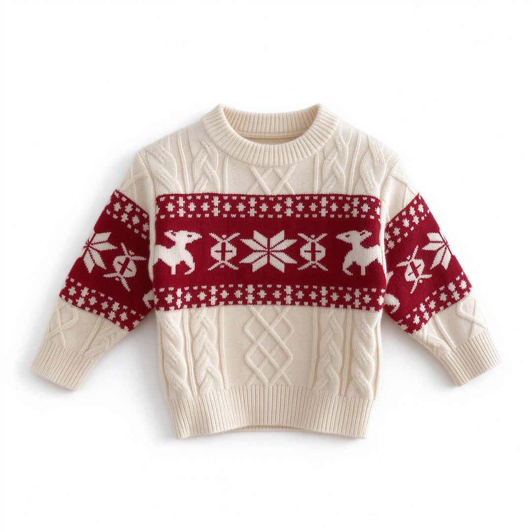 Christmas Retro Snowflake Elk Knit Pullover Sweater For Boys and Girls