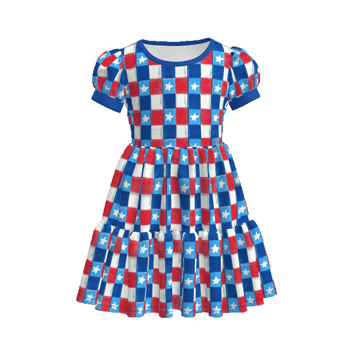 Girls 4th of July Patriotic Puff Sleeve Dress