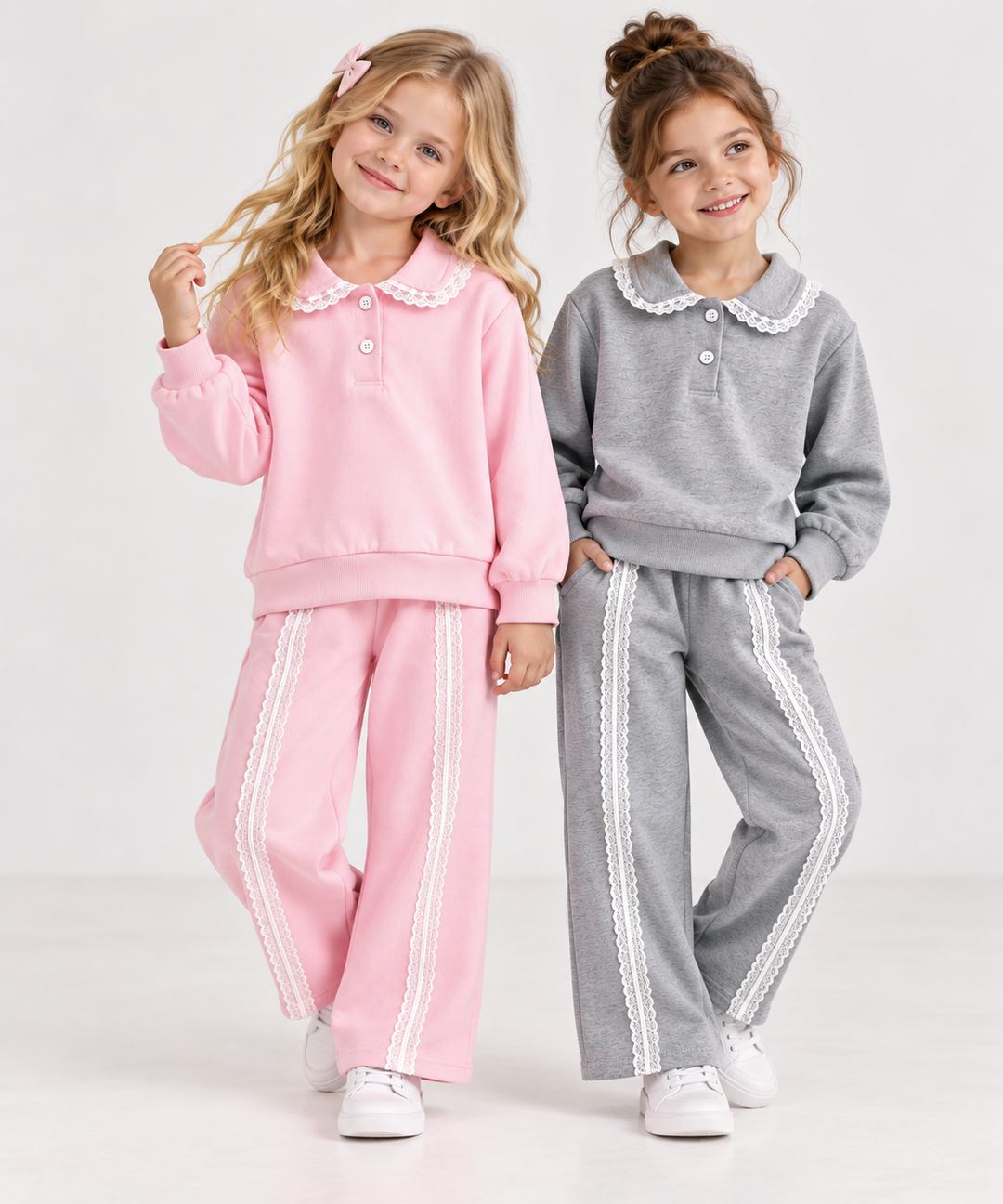 Baby Girl Lace Ruffle Sweatshirt &amp; Pants 2pcs Set