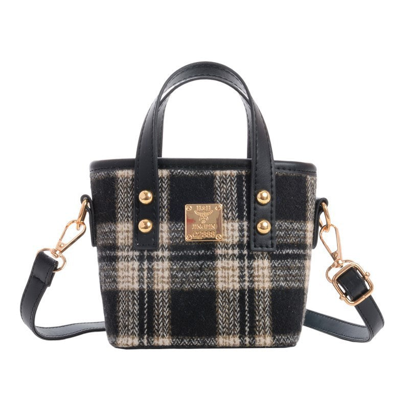 Mini retro plaid bucket bag crossbody bag