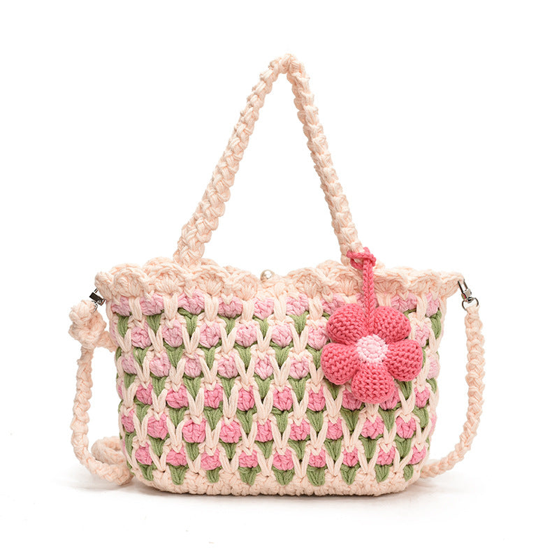 Hand-Crocheted Sweet Floral Shoulder Bag for summer