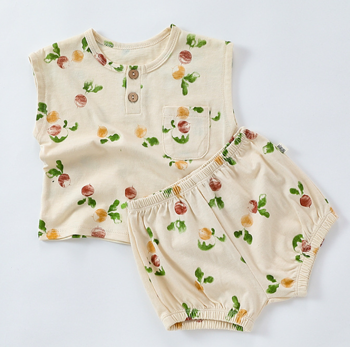 Summer boys girls pure cotton sleeveless top&short set