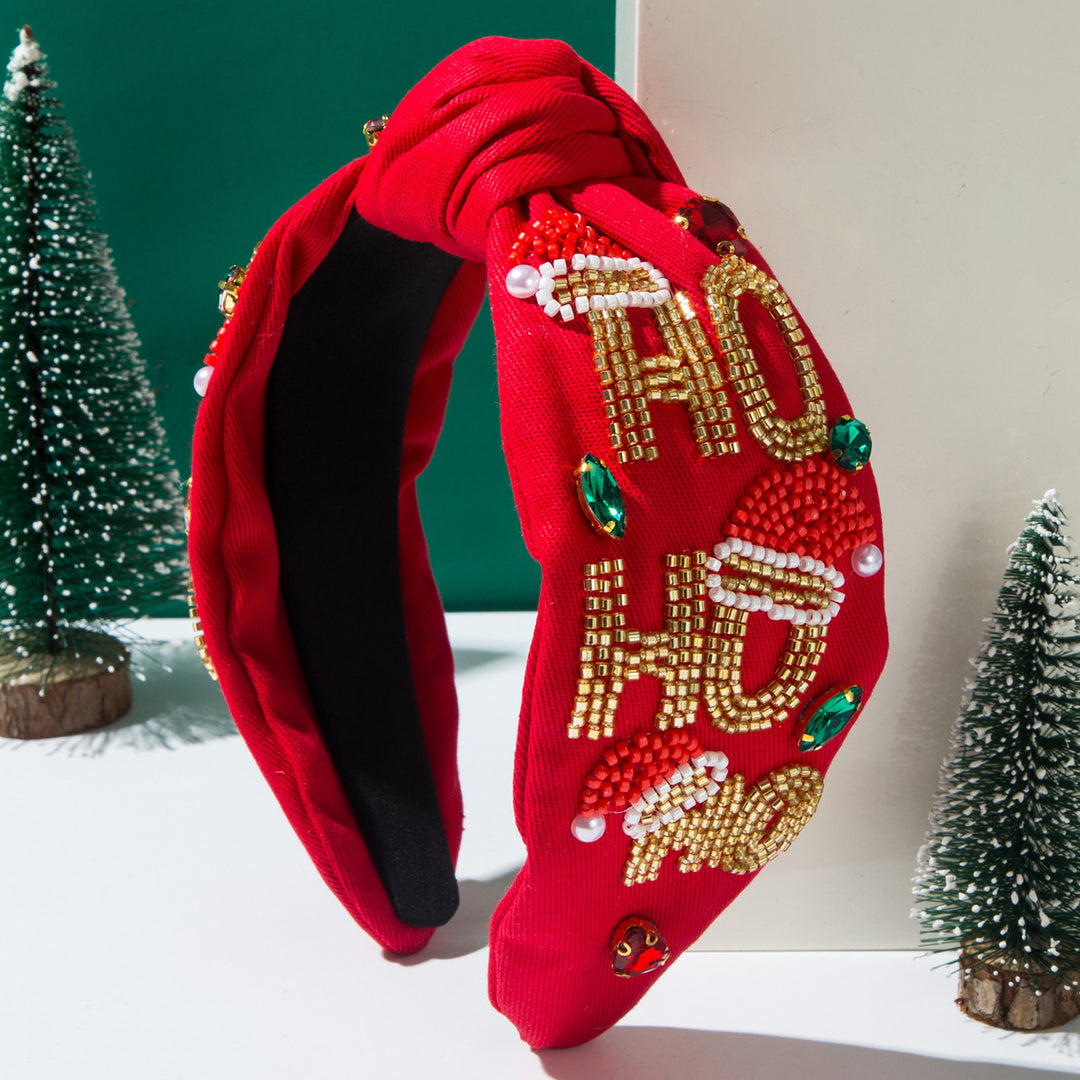 Hand-beaded Christmas hohoho Rhinestone Knotted Headband