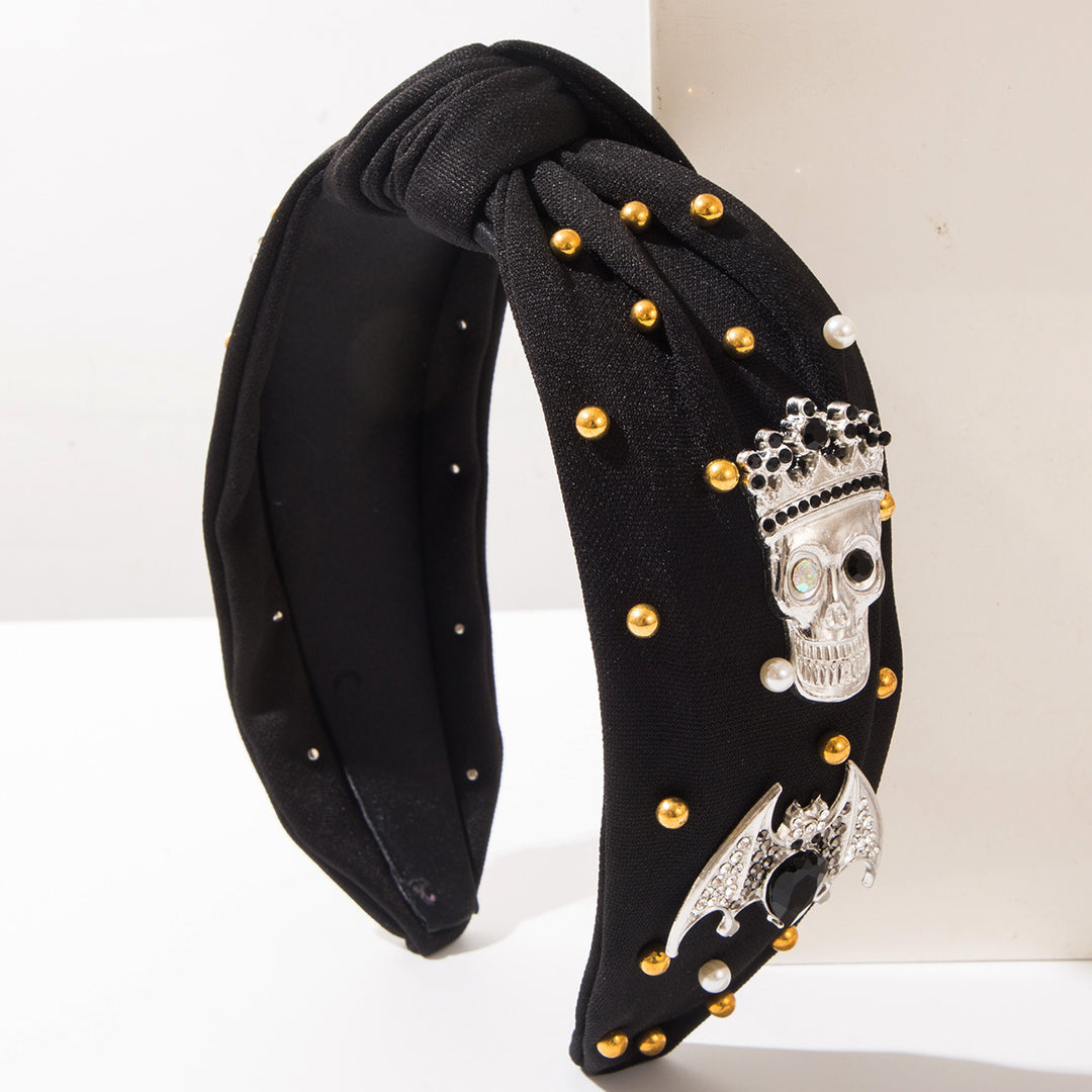 Halloween Queen Crowned Skull Rhinestone Knotted Headband