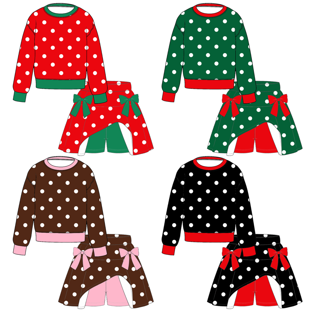 Girls Polka Dot Pullover Top &amp; Bow Skort Set Holiday Outfits