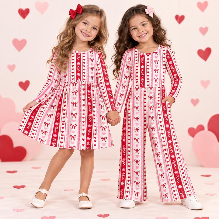 Girls Heart &amp; Stripe Print Dress jumpsuit for Valentine