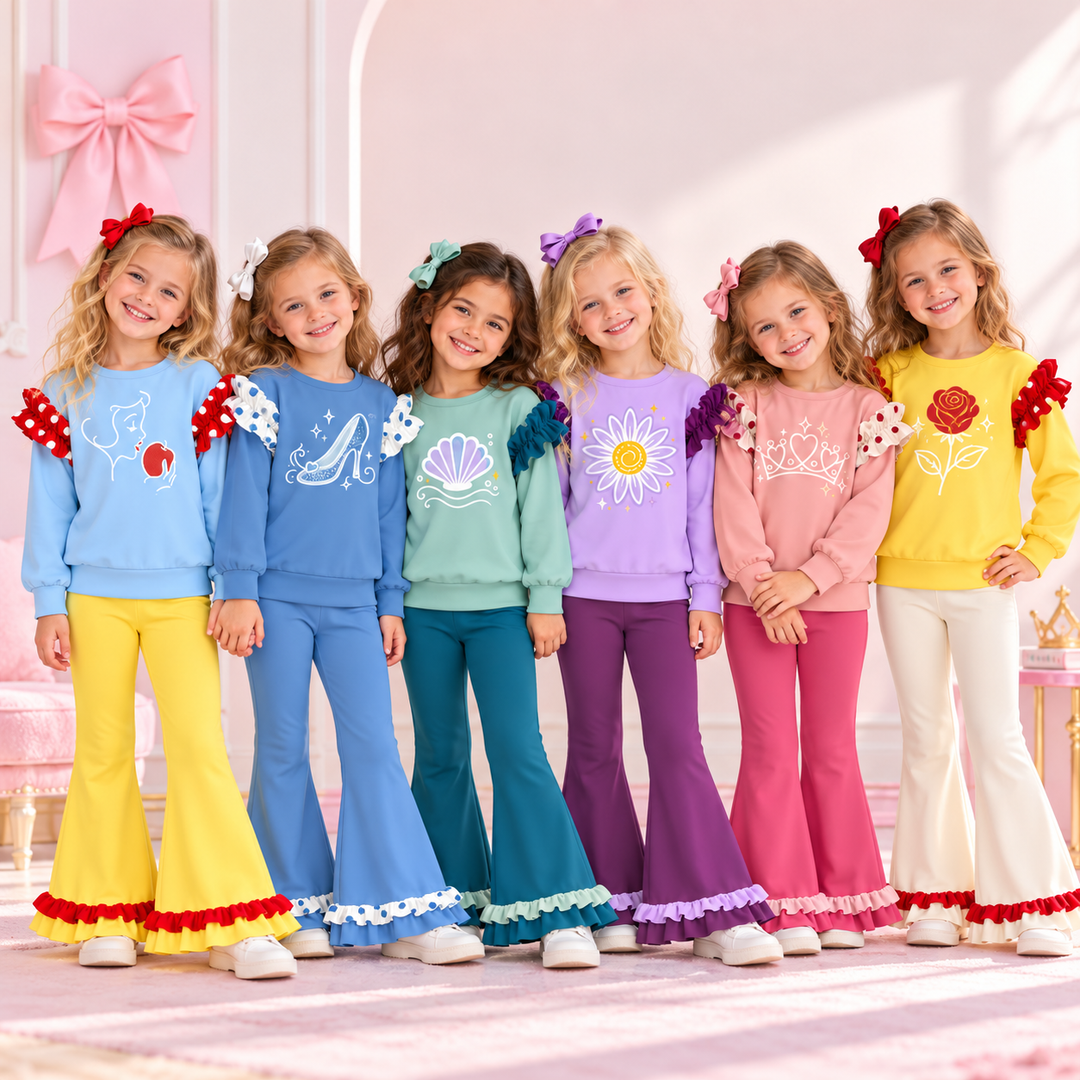 Girls Princess Graphic Sweatshirt and Flared Pants Set