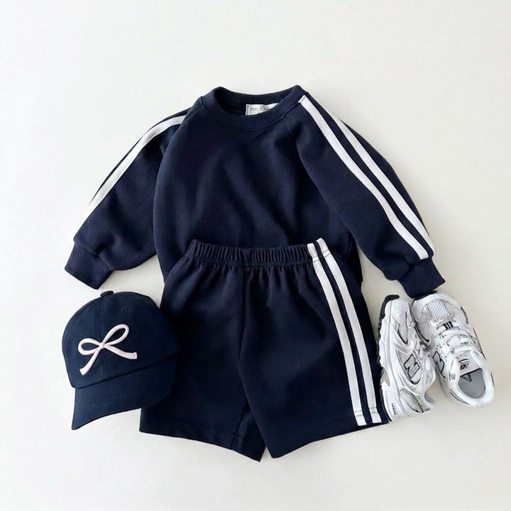 Kids Retro Sweatshirt Shorts Set with Side Stripes