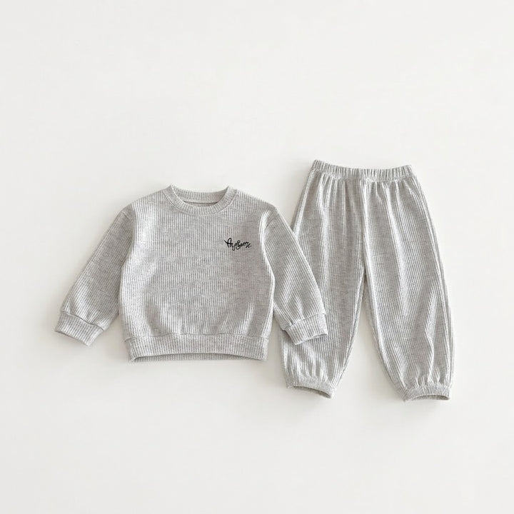 Kids Waffle Knit Sweatshirt &amp; Matching Pants Loungewear 2-Piece Outfit