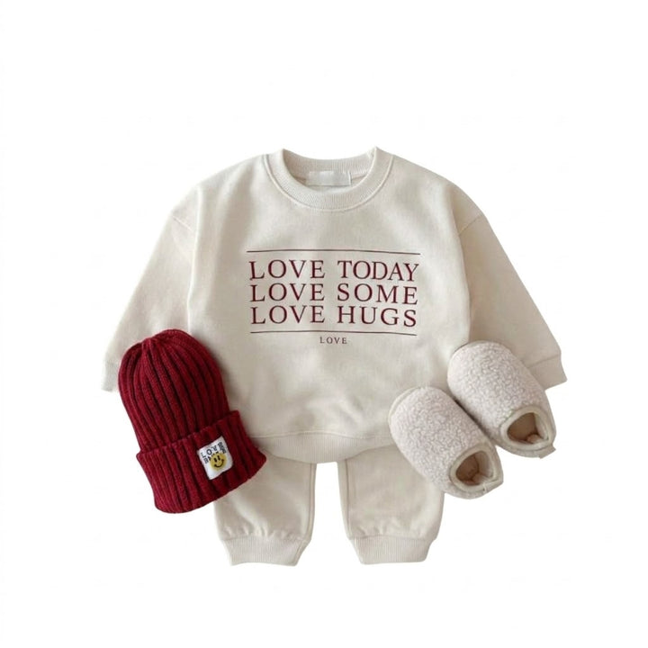 Kids Love Hugs Print Sweatshirt and Sweatpants Set
