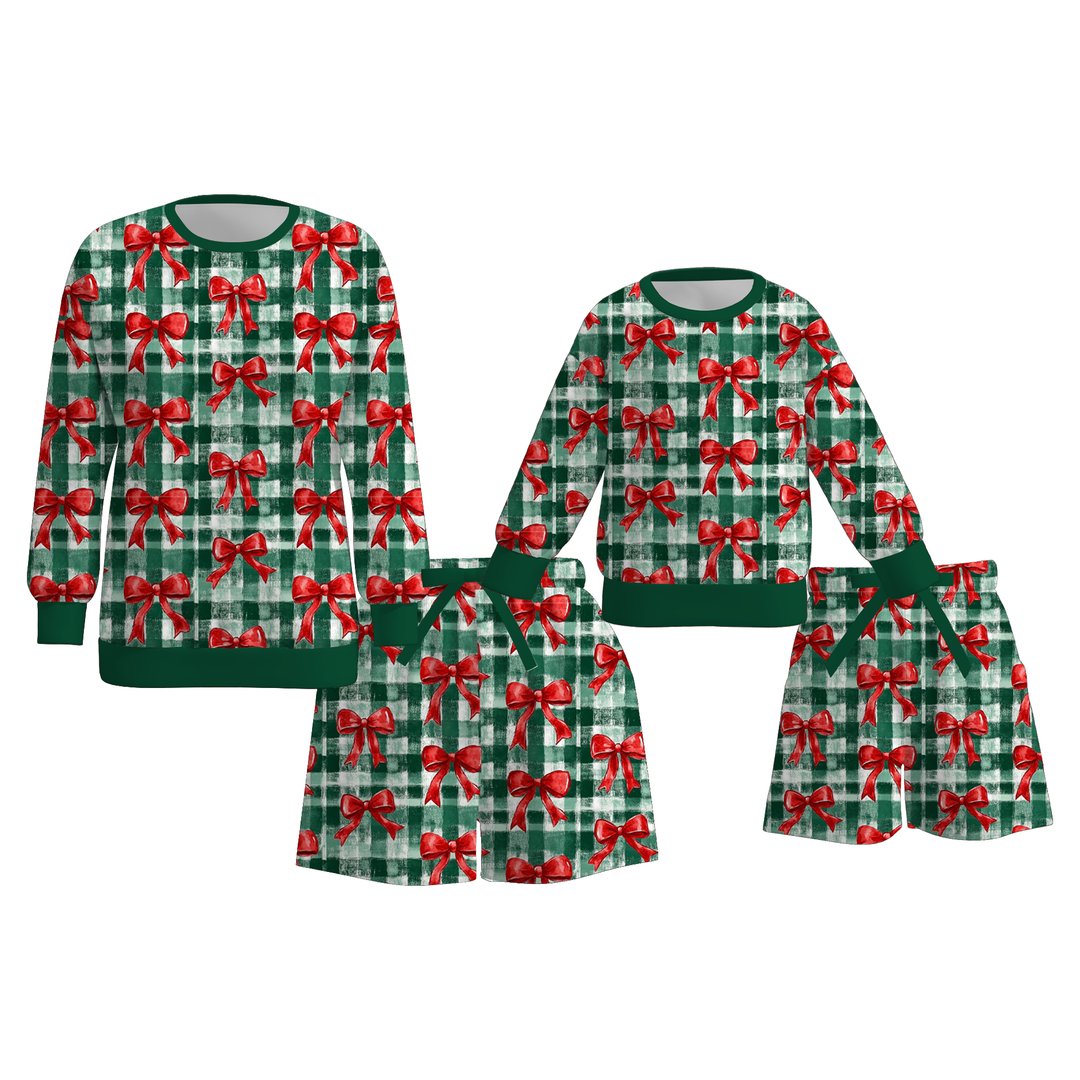 Matching Family Christmas Sweatshirt Set with Bow Print