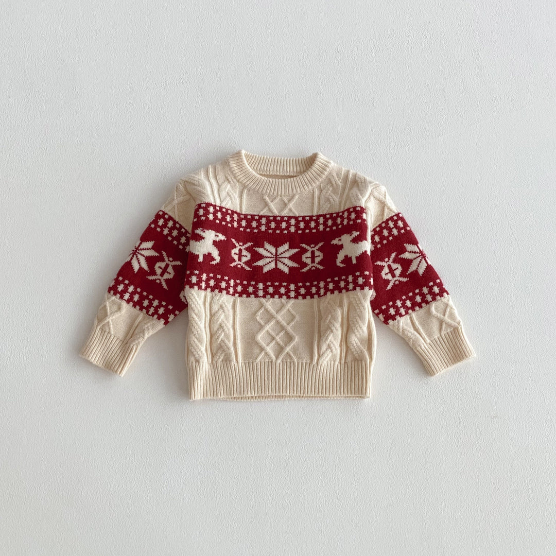 Christmas Retro Snowflake Elk Knit Pullover Sweater For Boys and Girls