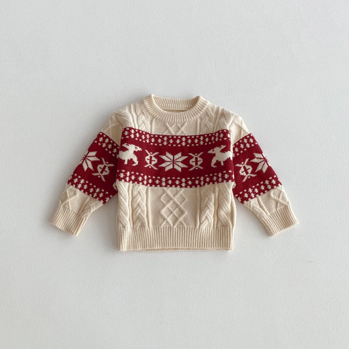 Christmas Retro Snowflake Elk Knit Pullover Sweater For Boys and Girls
