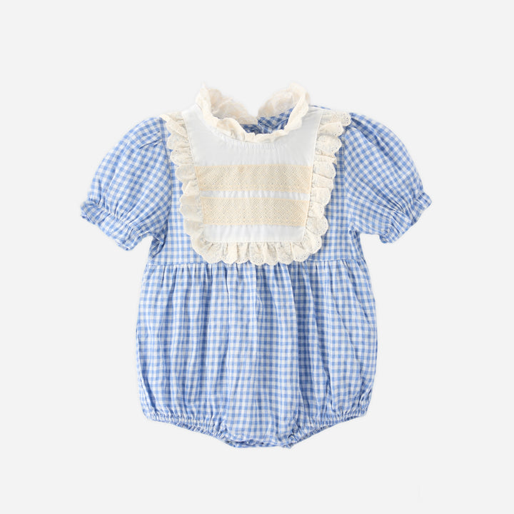 Baby blue plaid Vintage Ruffle Romper