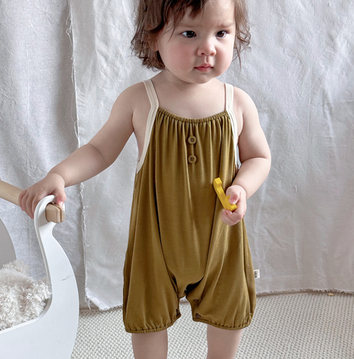 Summer baby solid color sling romper newborn clothes