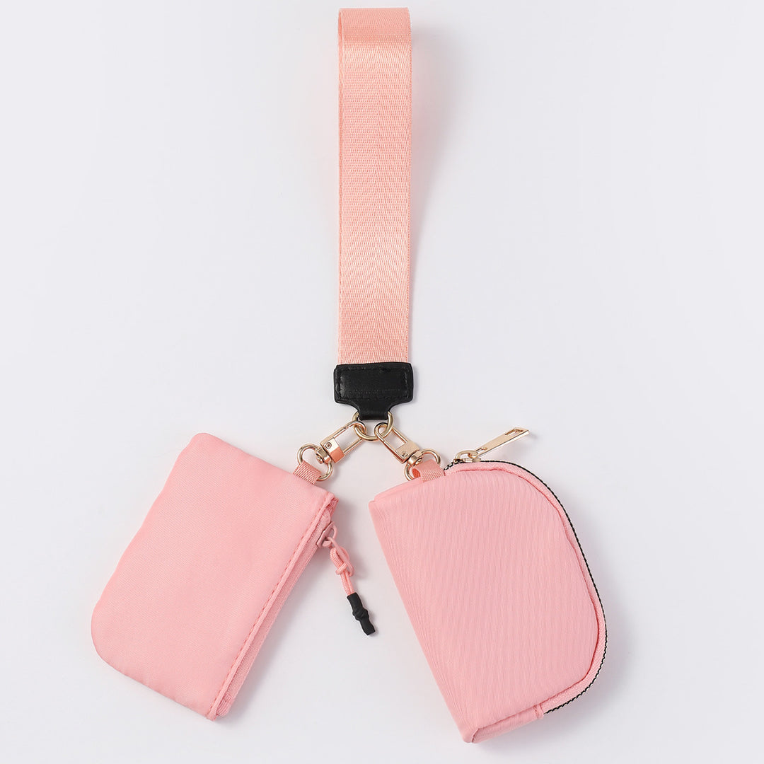 Dual Pouch Wristlet Portable Mini Coin Purse-pink