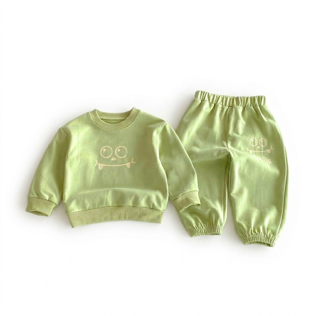 Kids Cute Cartoon Monster Smile Sweatshirt &amp; Pants Set