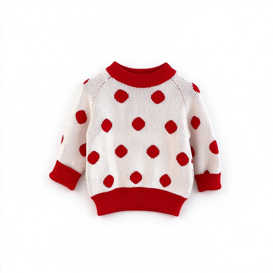 Baby Girls Red Polka Dot Knit Sweater For Christmas New Year