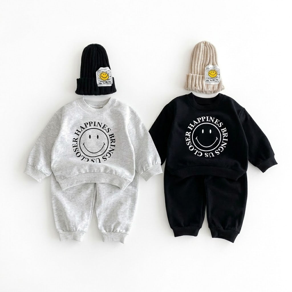 Baby Boys Letter Smile Print Long-Sleeved Sweater Pants Suit