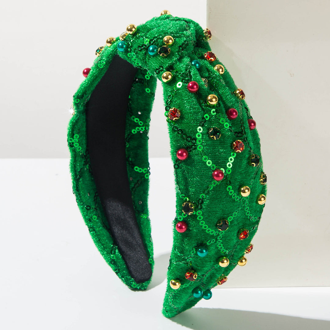 Christmas rhinestones pearls sequin knotted headband