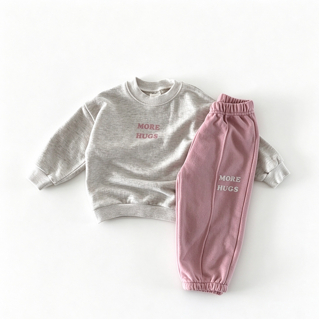 "More Hugs" Letter Print Crewneck Sweatshirt & Jogger Pants 2‑Piece Outfit