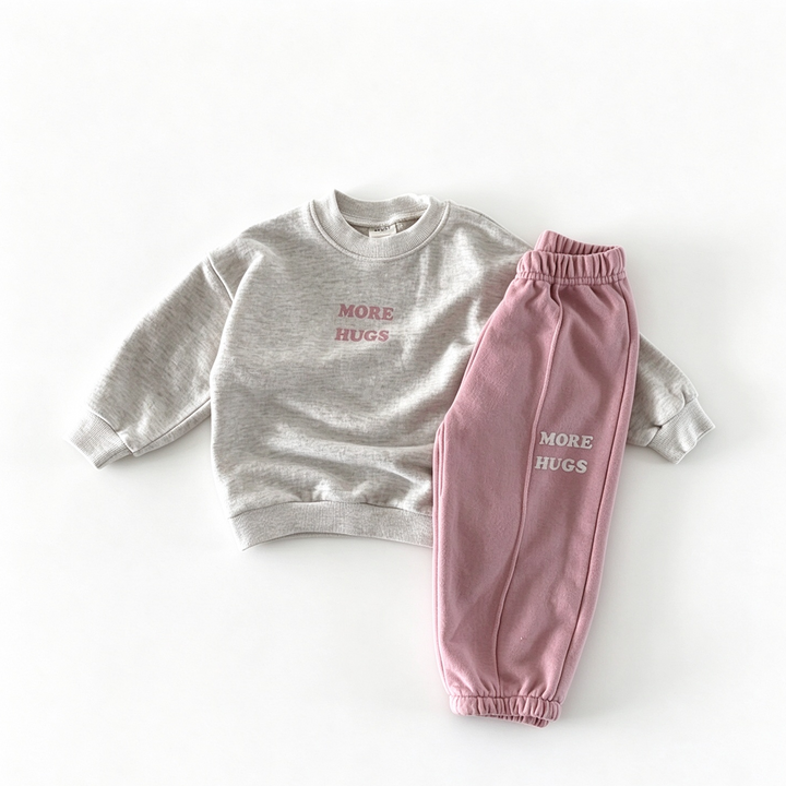 "More Hugs" Letter Print Crewneck Sweatshirt & Jogger Pants 2‑Piece Outfit