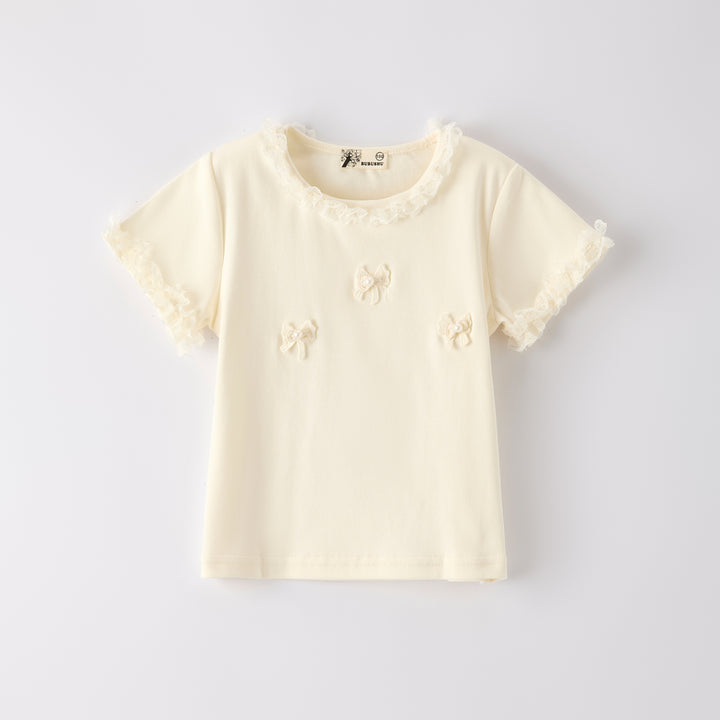 Lace bow deco T-shirt for girls