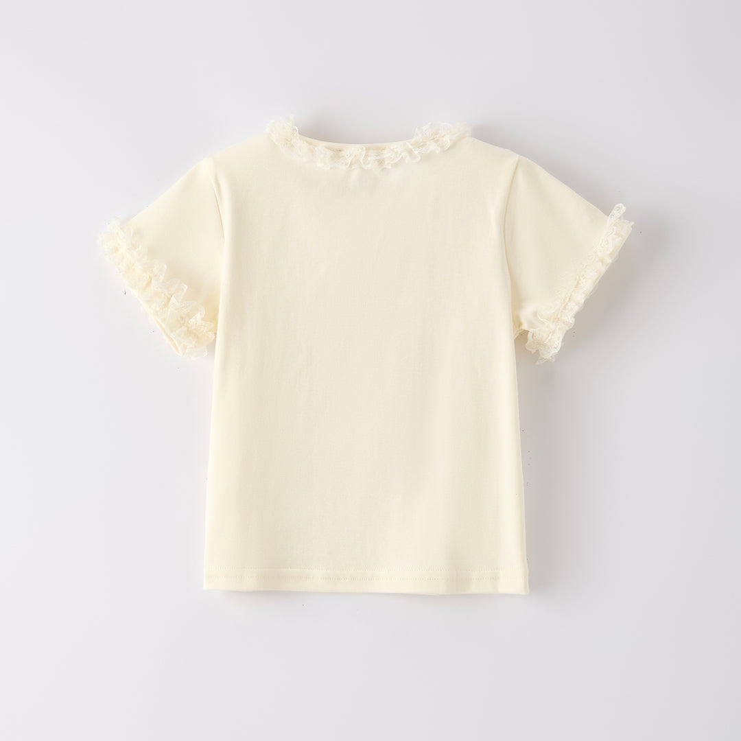 Lace bow deco T-shirt for girls