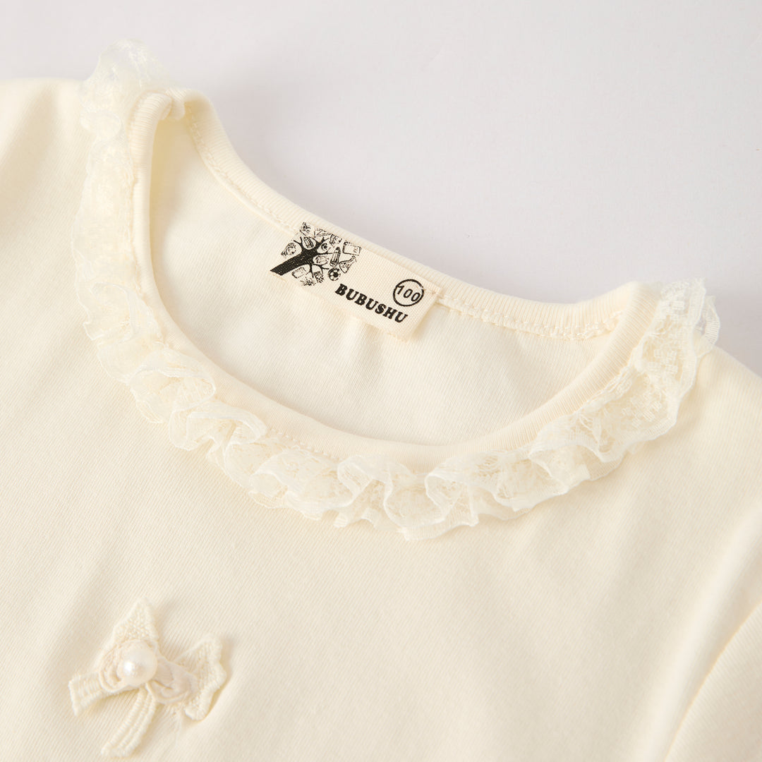 Lace bow deco T-shirt for girls
