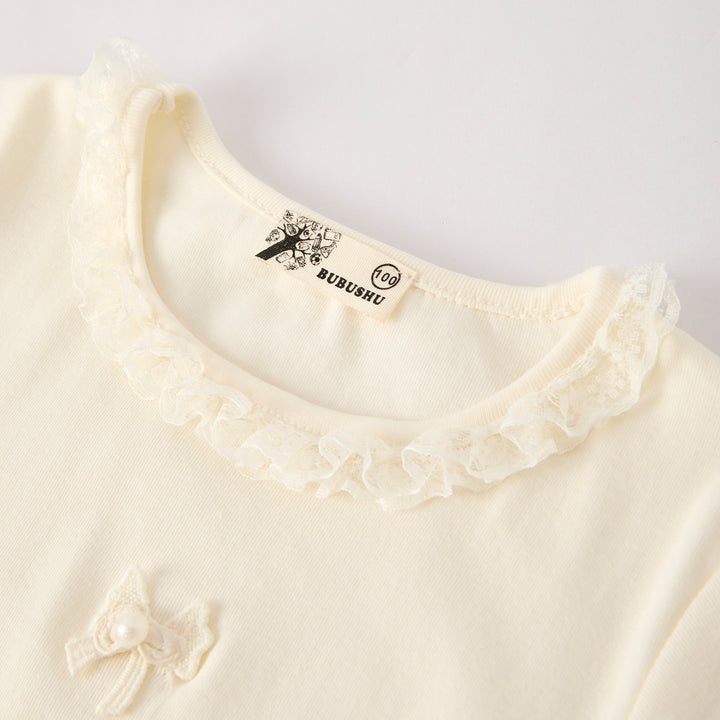 Lace bow deco T-shirt for girls