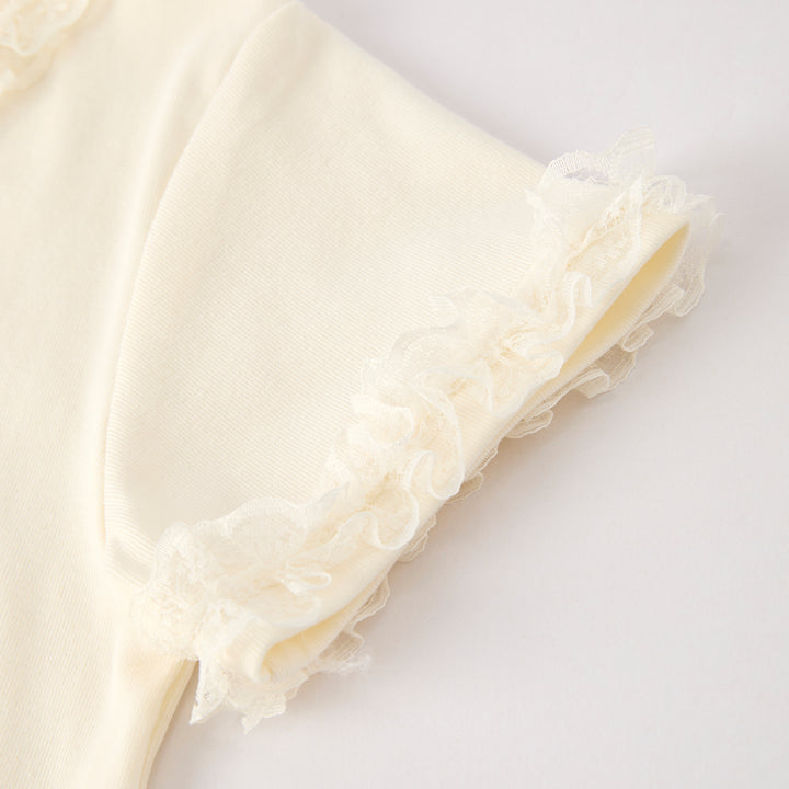 Lace bow deco T-shirt for girls