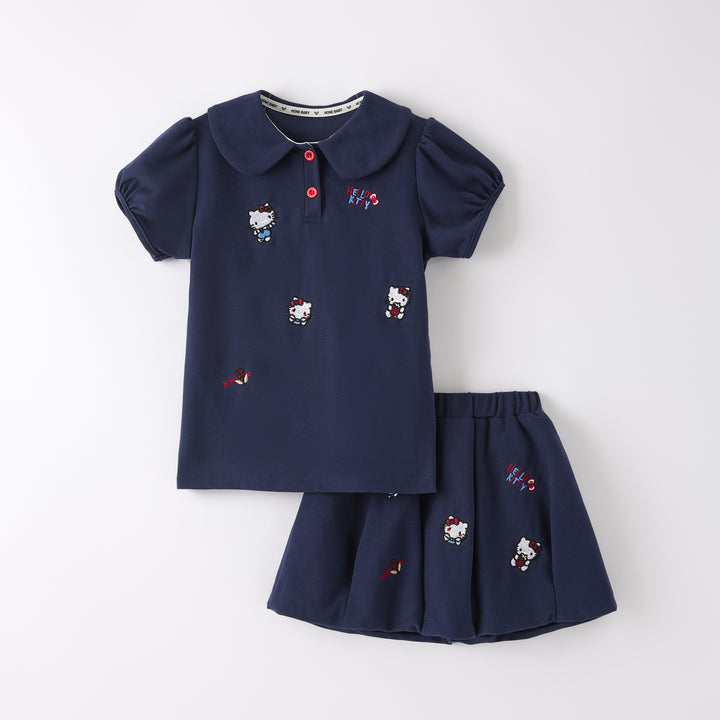 Girls summer cute Hello Kitty embroidery skirt set