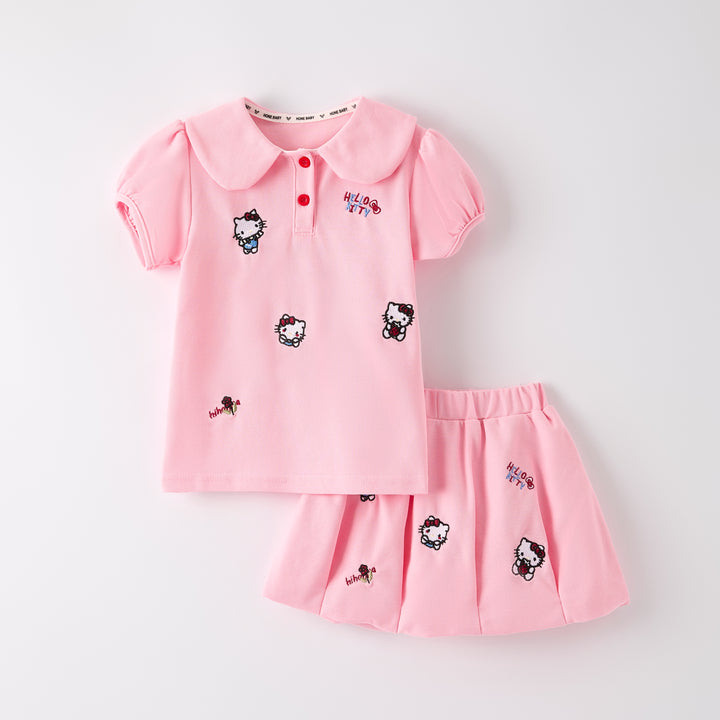Girls summer cute Hello Kitty embroidery skirt set