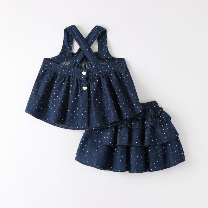 Girls Denim Polka Dot Skirt Set