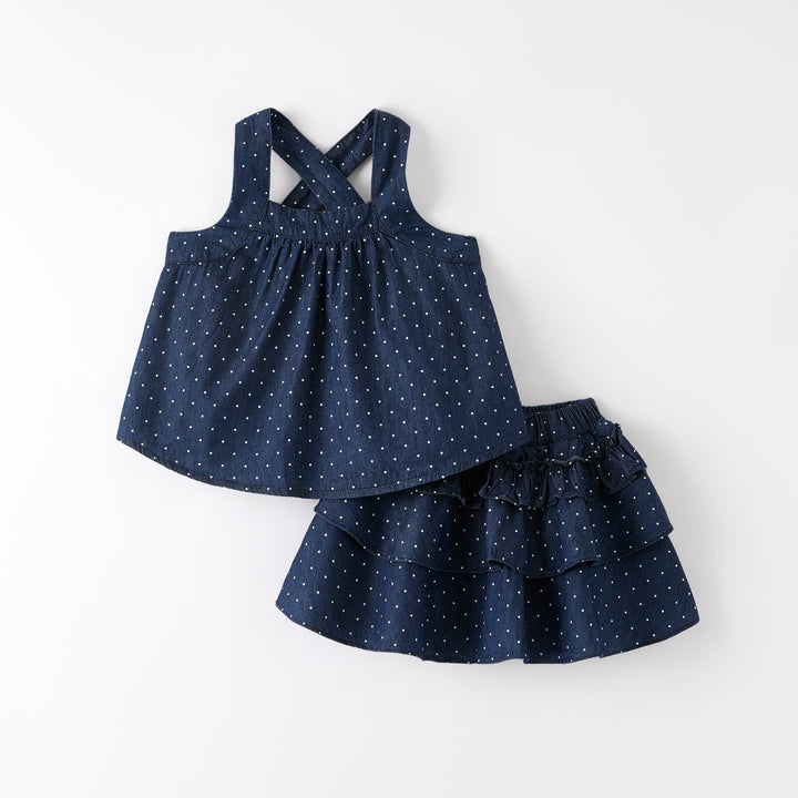 Girls Denim Polka Dot Skirt Set
