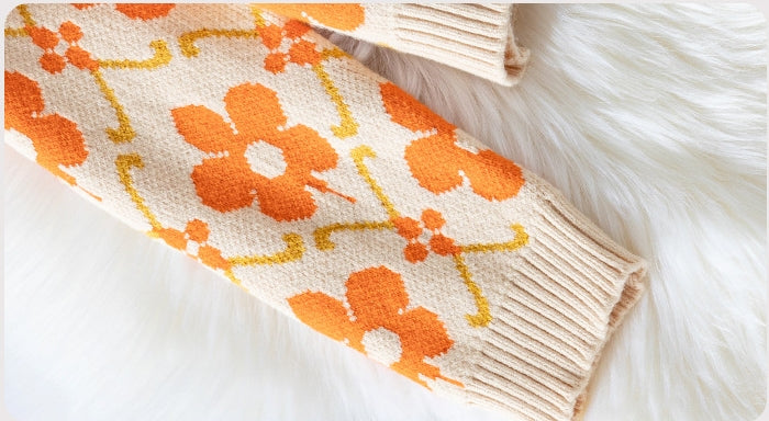Floral Jacquard Sweater Knitted Cardigan Coat for women