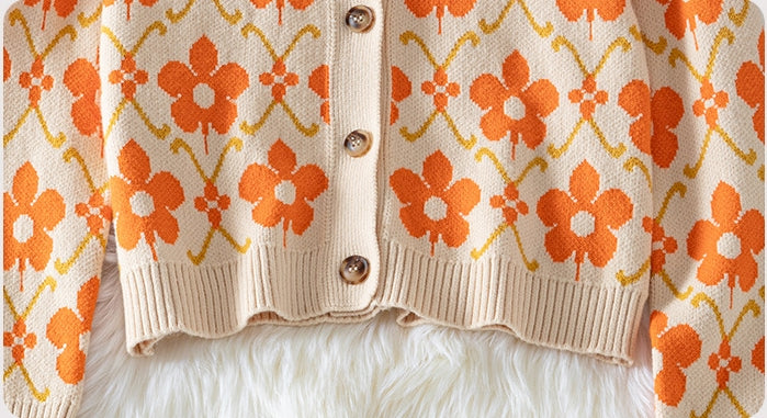 Floral Jacquard Sweater Knitted Cardigan Coat for women