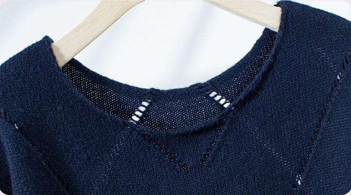 Navy hollow thin knitted sweater for women