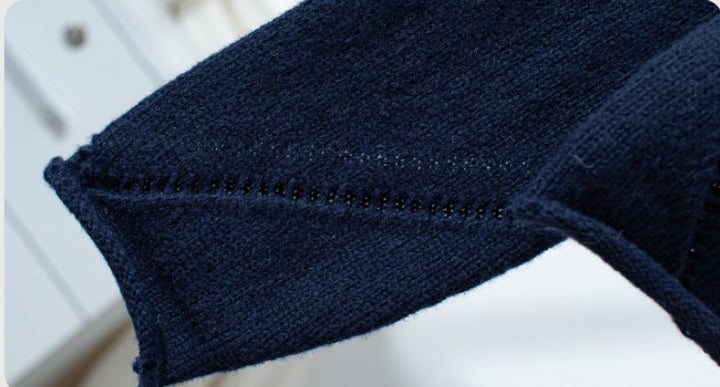 Navy hollow thin knitted sweater for women