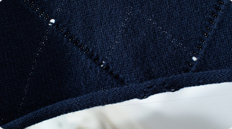 Navy hollow thin knitted sweater for women